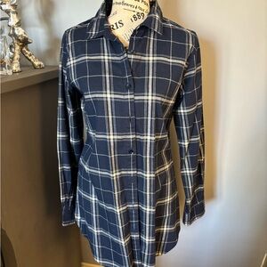 Garnet Hill Navy Plaid Shirt